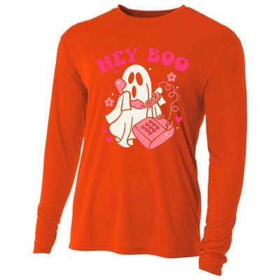 Groovy Hey Boo Cute Ghost Funny Halloween Cooling Performance Long Sleeve Crew