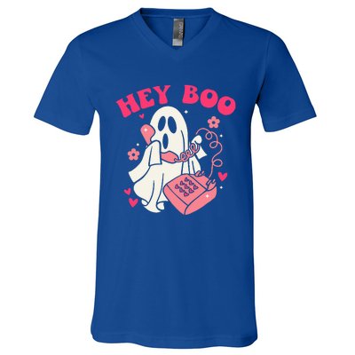 Groovy Hey Boo Cute Ghost Funny Halloween V-Neck T-Shirt