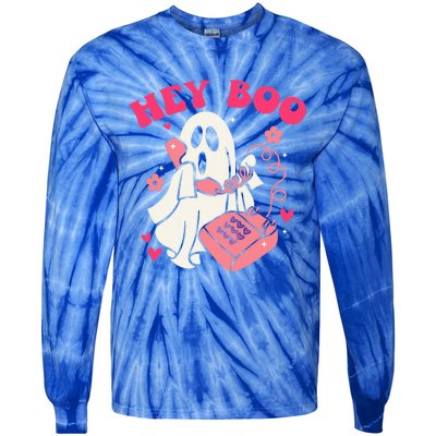 Groovy Hey Boo Cute Ghost Funny Halloween Tie-Dye Long Sleeve Shirt