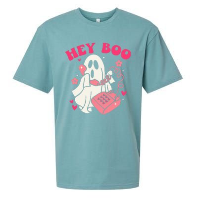 Groovy Hey Boo Cute Ghost Funny Halloween Sueded Cloud Jersey T-Shirt