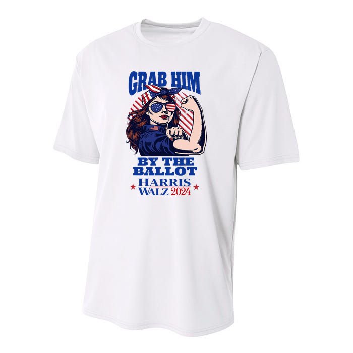 Grab Him By The Ballot Funny Rosie The Riveter Harris Walz Youth Performance Sprint T-Shirt