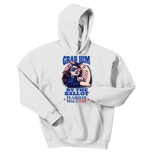 Grab Him By The Ballot Funny Rosie The Riveter Harris Walz Kids Hoodie