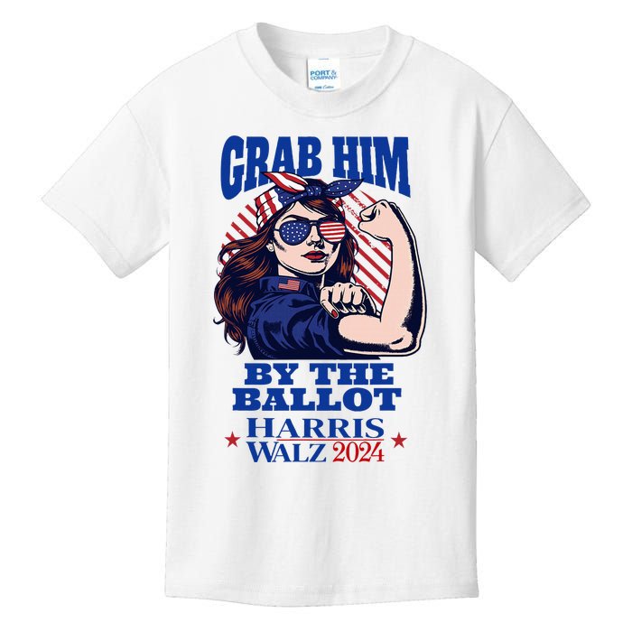 Grab Him By The Ballot Funny Rosie The Riveter Harris Walz Kids T-Shirt