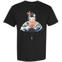 Geisha Hiding Behind Fan Wave Retro Japanese Art Graphic Garment-Dyed Heavyweight T-Shirt
