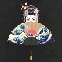 Geisha Hiding Behind Fan Wave Retro Japanese Art Graphic Garment-Dyed Heavyweight T-Shirt