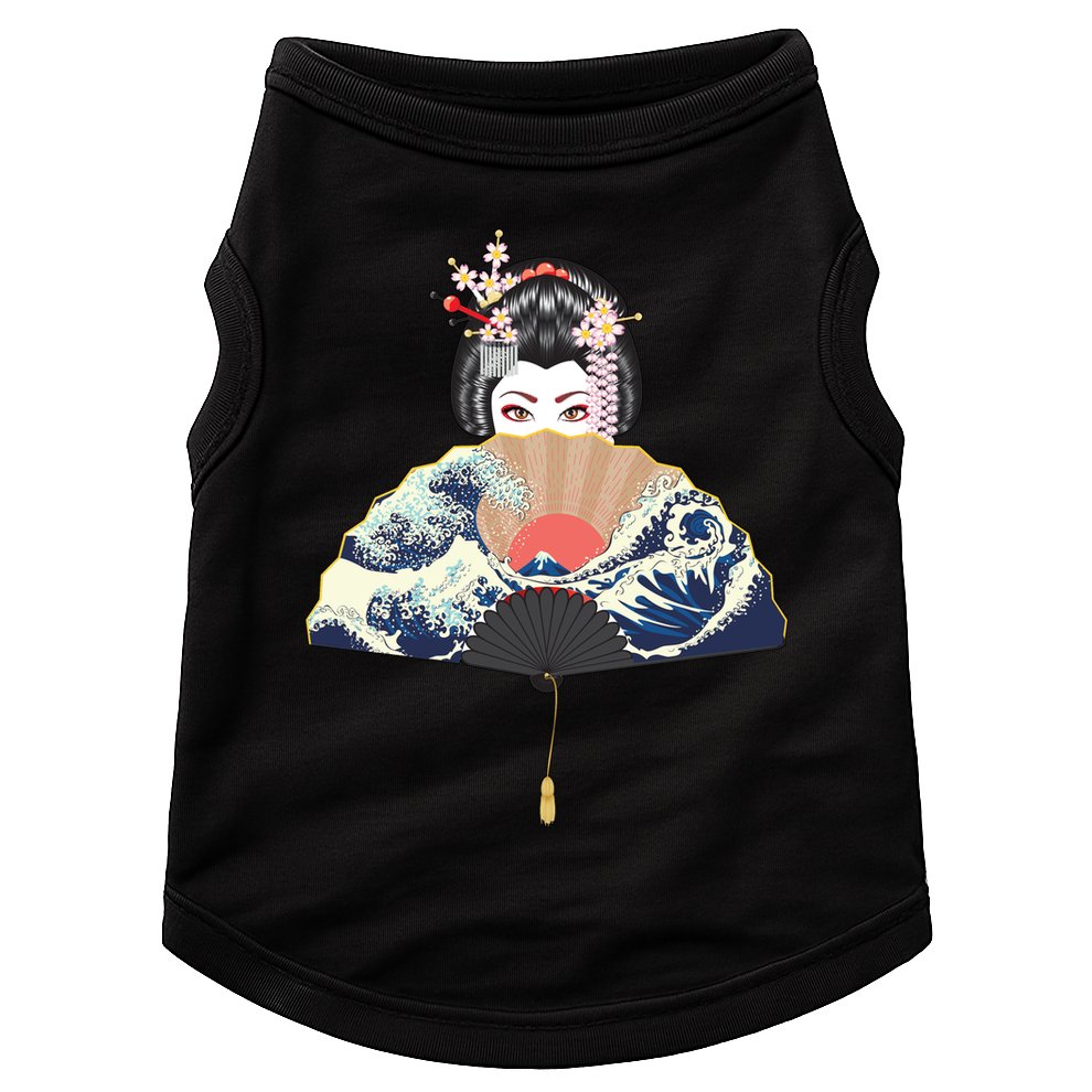 Geisha Hiding Behind Fan Wave Retro Japanese Art Graphic Doggie Tank