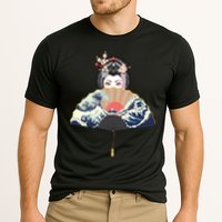 Geisha Hiding Behind Fan Wave Retro Japanese Art Graphic Cooling Performance Crew T-Shirt