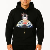 Geisha Hiding Behind Fan Wave Retro Japanese Art Graphic Hoodie