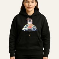 Geisha Hiding Behind Fan Wave Retro Japanese Art Graphic Hoodie