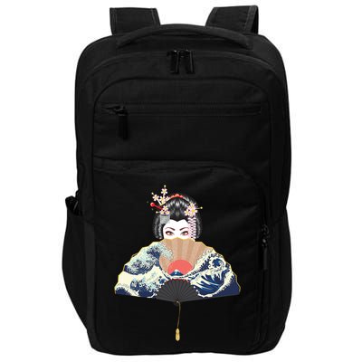 Geisha Hiding Behind Fan Wave Retro Japanese Art Graphic Impact Tech Backpack