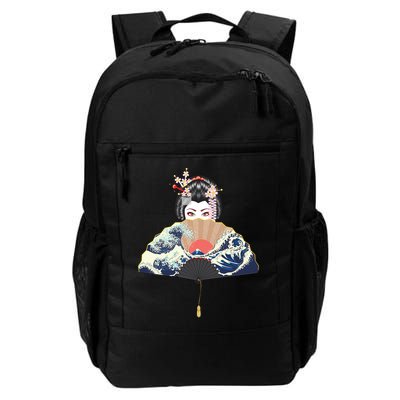 Geisha Hiding Behind Fan Wave Retro Japanese Art Graphic Backpack