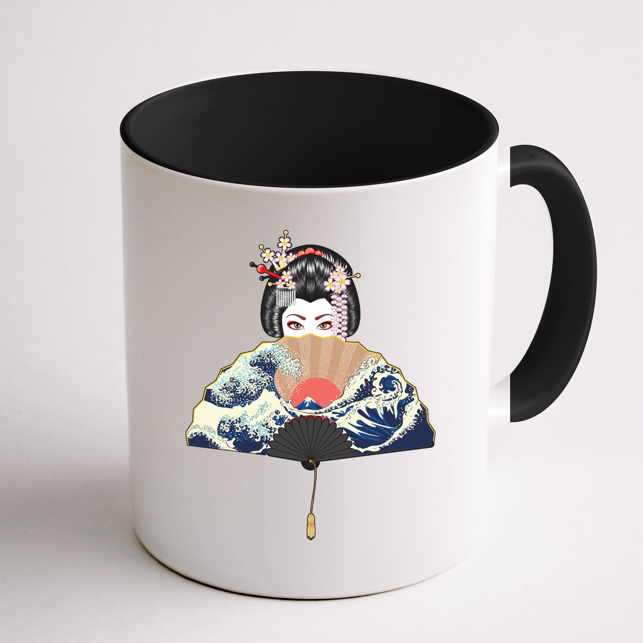 Geisha Hiding Behind Fan Wave Retro Japanese Art Graphic Mug