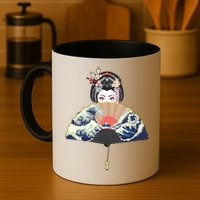 Geisha Hiding Behind Fan Wave Retro Japanese Art Graphic Mug