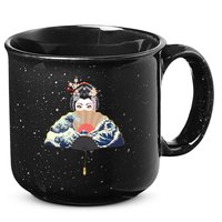 Geisha Hiding Behind Fan Wave Retro Japanese Art Graphic 15oz Campfire Ceramic Mug