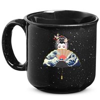 Geisha Hiding Behind Fan Wave Retro Japanese Art Graphic 15oz Campfire Ceramic Mug