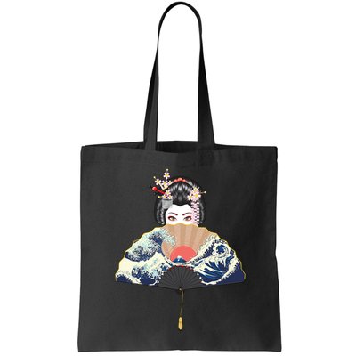 Geisha Hiding Behind Fan Wave Retro Japanese Art Graphic Bag