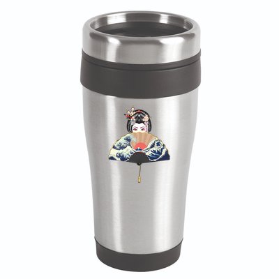 Geisha Hiding Behind Fan Wave Retro Japanese Art Graphic 16oz Travel Tumbler