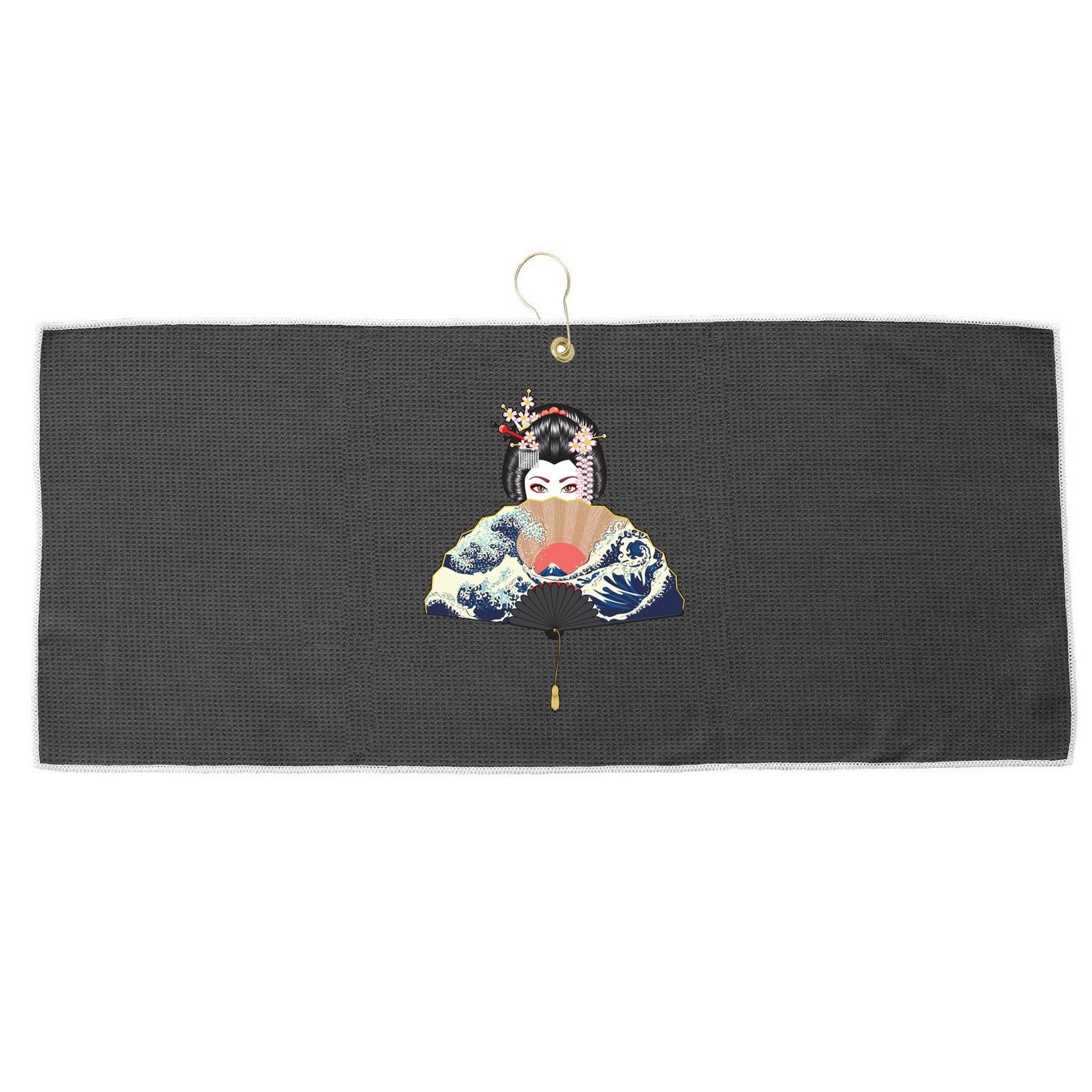 Geisha Hiding Behind Fan Wave Retro Japanese Art Graphic Large Microfiber Waffle Golf Towel