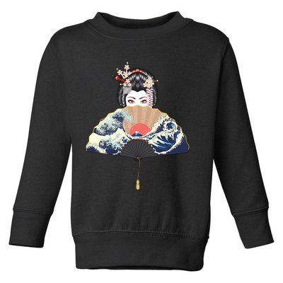 Geisha Hiding Behind Fan Wave Retro Japanese Art Graphic Toddler Sweatshirt