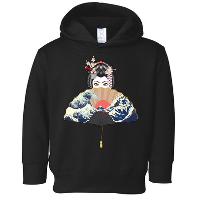 Geisha Hiding Behind Fan Wave Retro Japanese Art Graphic Toddler Hoodie