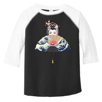 Geisha Hiding Behind Fan Wave Retro Japanese Art Graphic Toddler Fine Jersey T-Shirt
