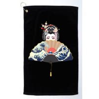 Geisha Hiding Behind Fan Wave Retro Japanese Art Graphic Golf Towel