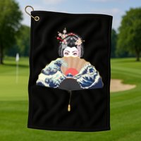 Geisha Hiding Behind Fan Wave Retro Japanese Art Graphic Golf Towel