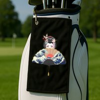 Geisha Hiding Behind Fan Wave Retro Japanese Art Graphic Golf Towel