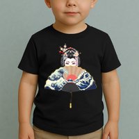 Geisha Hiding Behind Fan Wave Retro Japanese Art Graphic Toddler T-Shirt