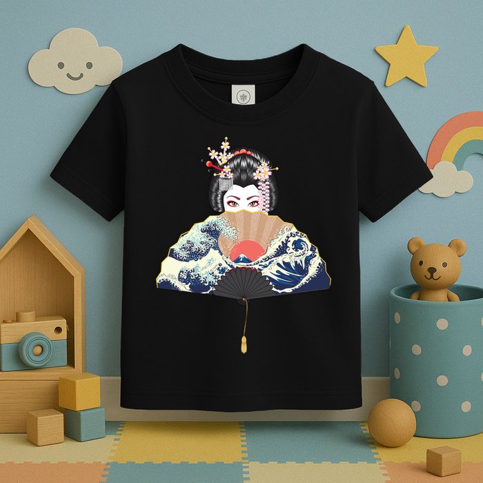 Geisha Hiding Behind Fan Wave Retro Japanese Art Graphic Toddler T-Shirt