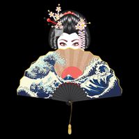 Geisha Hiding Behind Fan Wave Retro Japanese Art Graphic Toddler T-Shirt