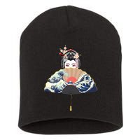 Geisha Hiding Behind Fan Wave Retro Japanese Art Graphic Short Acrylic Beanie