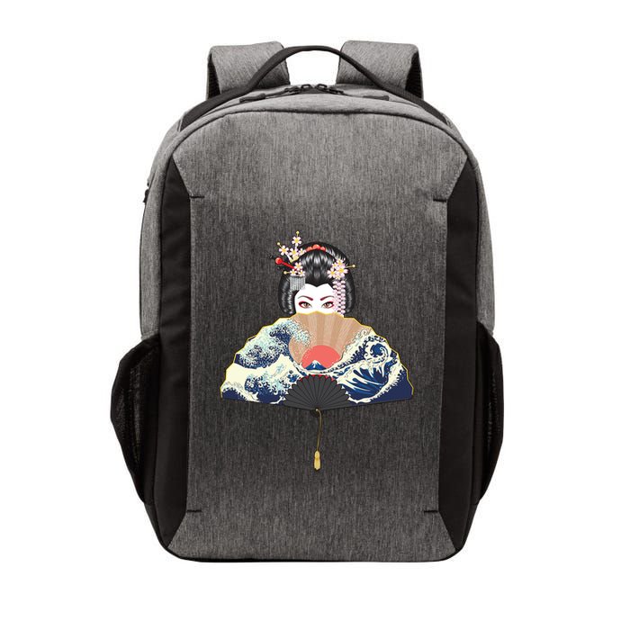 Geisha Hiding Behind Fan Wave Retro Japanese Art Graphic Vector Backpack