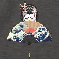 Geisha Hiding Behind Fan Wave Retro Japanese Art Graphic Vector Backpack