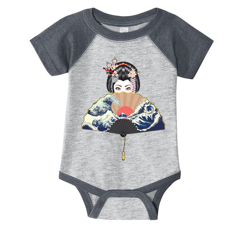 Geisha Hiding Behind Fan Wave Retro Japanese Art Graphic Infant Baby Jersey Bodysuit