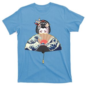 Geisha Hiding Behind Fan Wave Retro Japanese Art Graphic T-Shirt