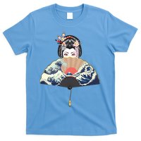 Geisha Hiding Behind Fan Wave Retro Japanese Art Graphic T-Shirt