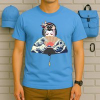 Geisha Hiding Behind Fan Wave Retro Japanese Art Graphic T-Shirt