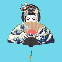 Geisha Hiding Behind Fan Wave Retro Japanese Art Graphic T-Shirt