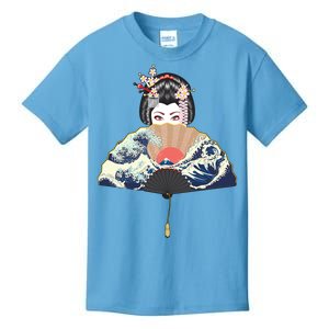 Geisha Hiding Behind Fan Wave Retro Japanese Art Graphic Kids T-Shirt