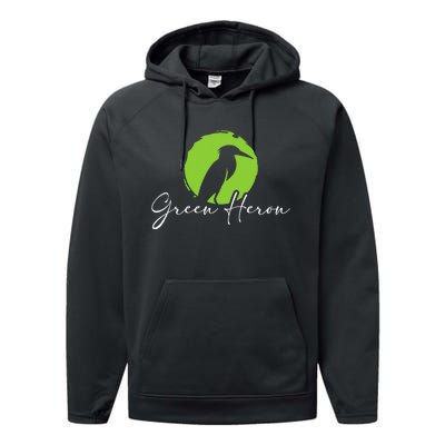 Green Heron Bird Watching Birder Bird Watcher Performance Fleece Hoodie