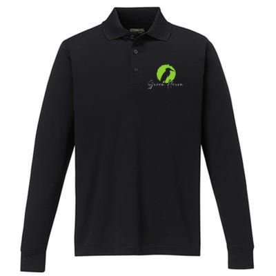 Green Heron Bird Watching Birder Bird Watcher Performance Long Sleeve Polo