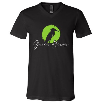 Green Heron Bird Watching Birder Bird Watcher V-Neck T-Shirt