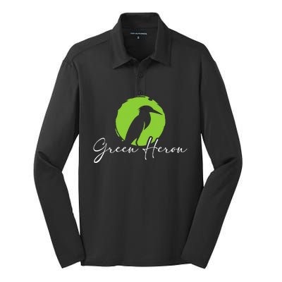 Green Heron Bird Watching Birder Bird Watcher Silk Touch Performance Long Sleeve Polo