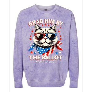 Grab Him By The Ballot Kamala 2024 Cat Lady Usa Flag Design Colorblast Crewneck Sweatshirt