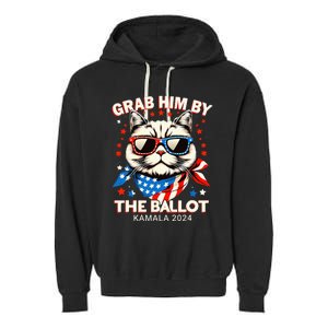 Grab Him By The Ballot Kamala 2024 Cat Lady Usa Flag Design Garment-Dyed Fleece Hoodie