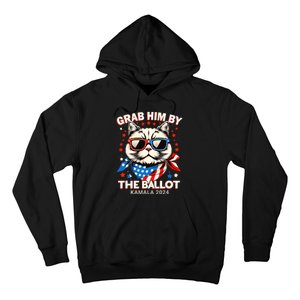 Grab Him By The Ballot Kamala 2024 Cat Lady Usa Flag Design Hoodie