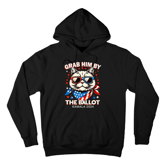 Grab Him By The Ballot Kamala 2024 Cat Lady Usa Flag Design Hoodie