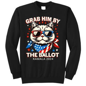 Grab Him By The Ballot Kamala 2024 Cat Lady Usa Flag Design Sweatshirt