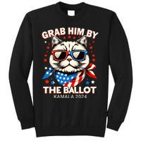 Grab Him By The Ballot Kamala 2024 Cat Lady Usa Flag Design Sweatshirt